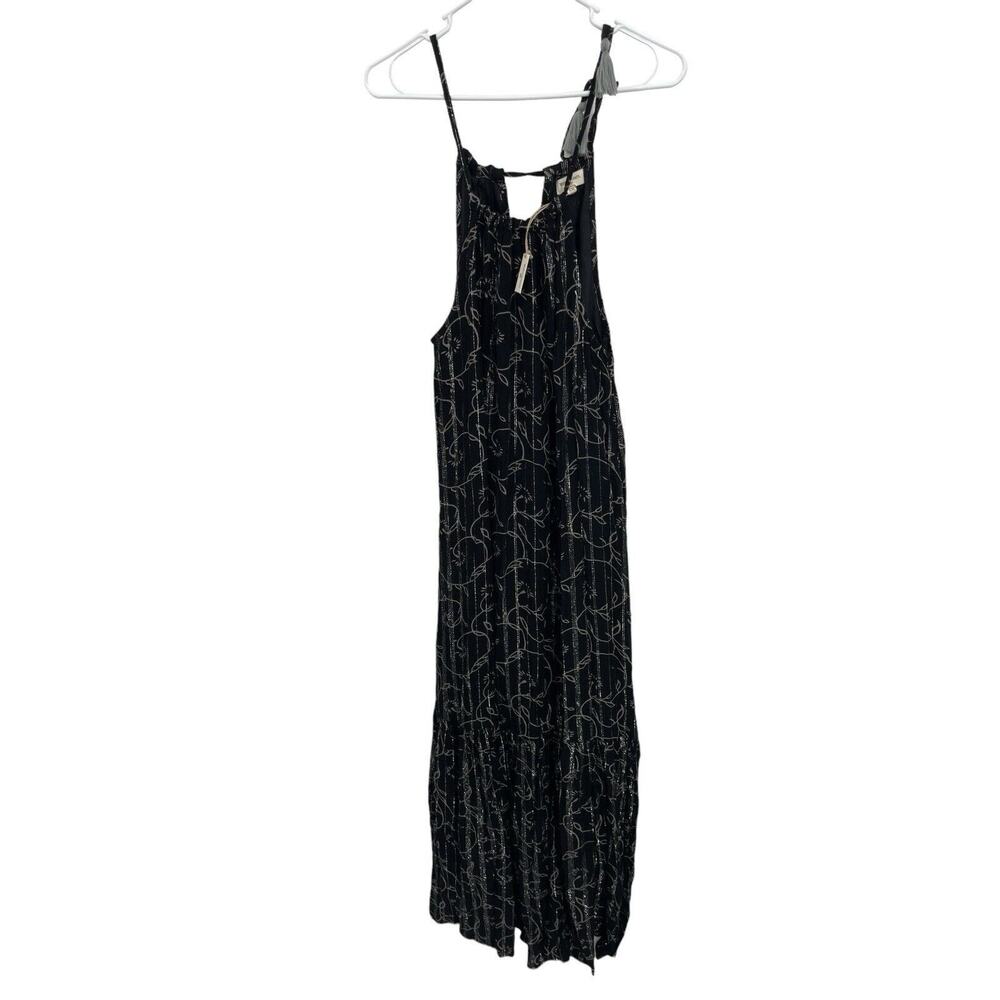NWT World Market Estrella Dress Black Silver Floral Halter Size Small / Medium